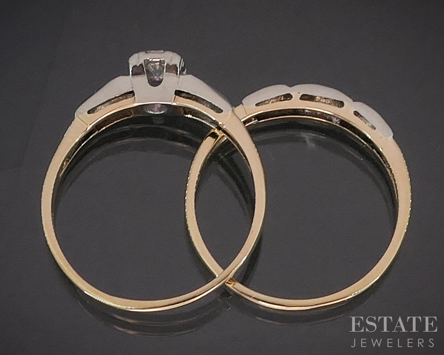 Vintage 14k Yellow & White Gold Natural .12ct Diamond Wedding Set 3g i19819b