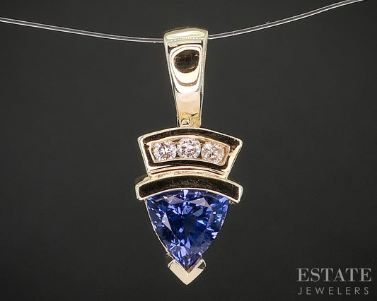 10k Yellow Gold Trillian Natural Tanzanite & Diamond Pendant 1.5g p90145b