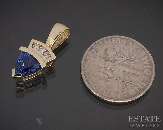 10k Yellow Gold Trillian Natural Tanzanite & Diamond Pendant 1.5g p90145b