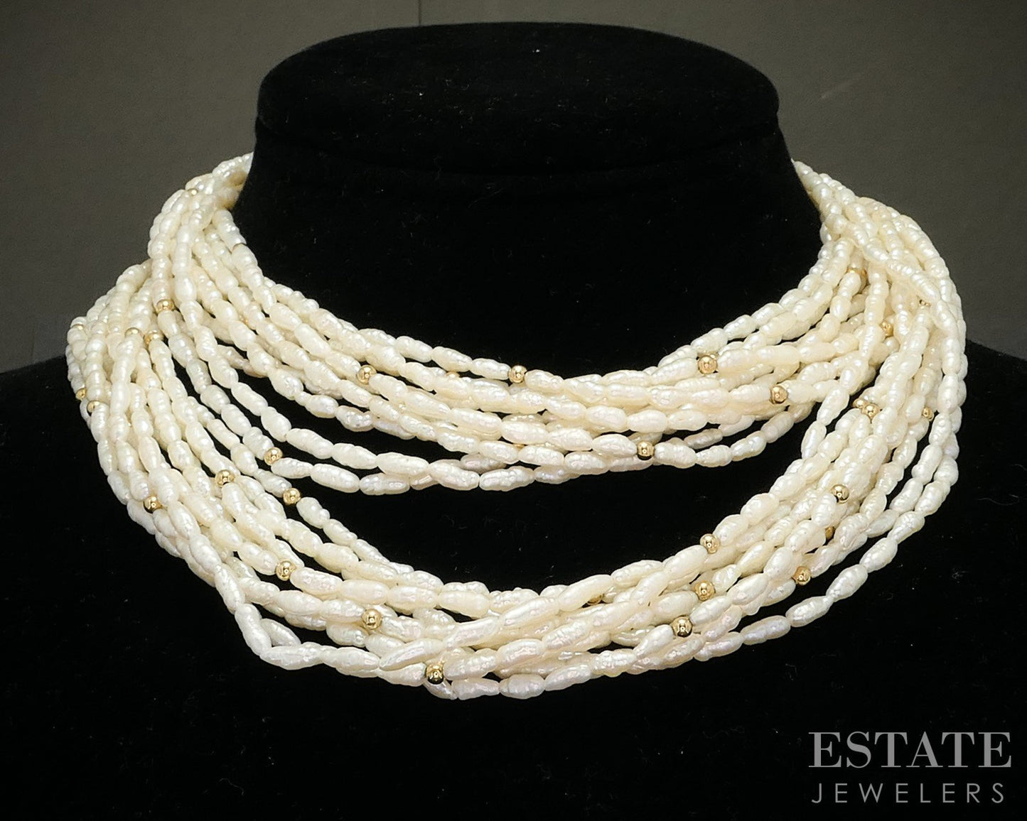 14k Yellow Gold Freshwater Pearl Beaded Multi Strand Necklace 32"L i20175b