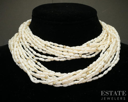 14k Yellow Gold Freshwater Pearl Beaded Multi Strand Necklace 32"L i20175b