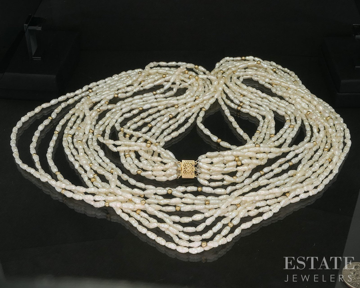 14k Yellow Gold Freshwater Pearl Beaded Multi Strand Necklace 32"L i20175b