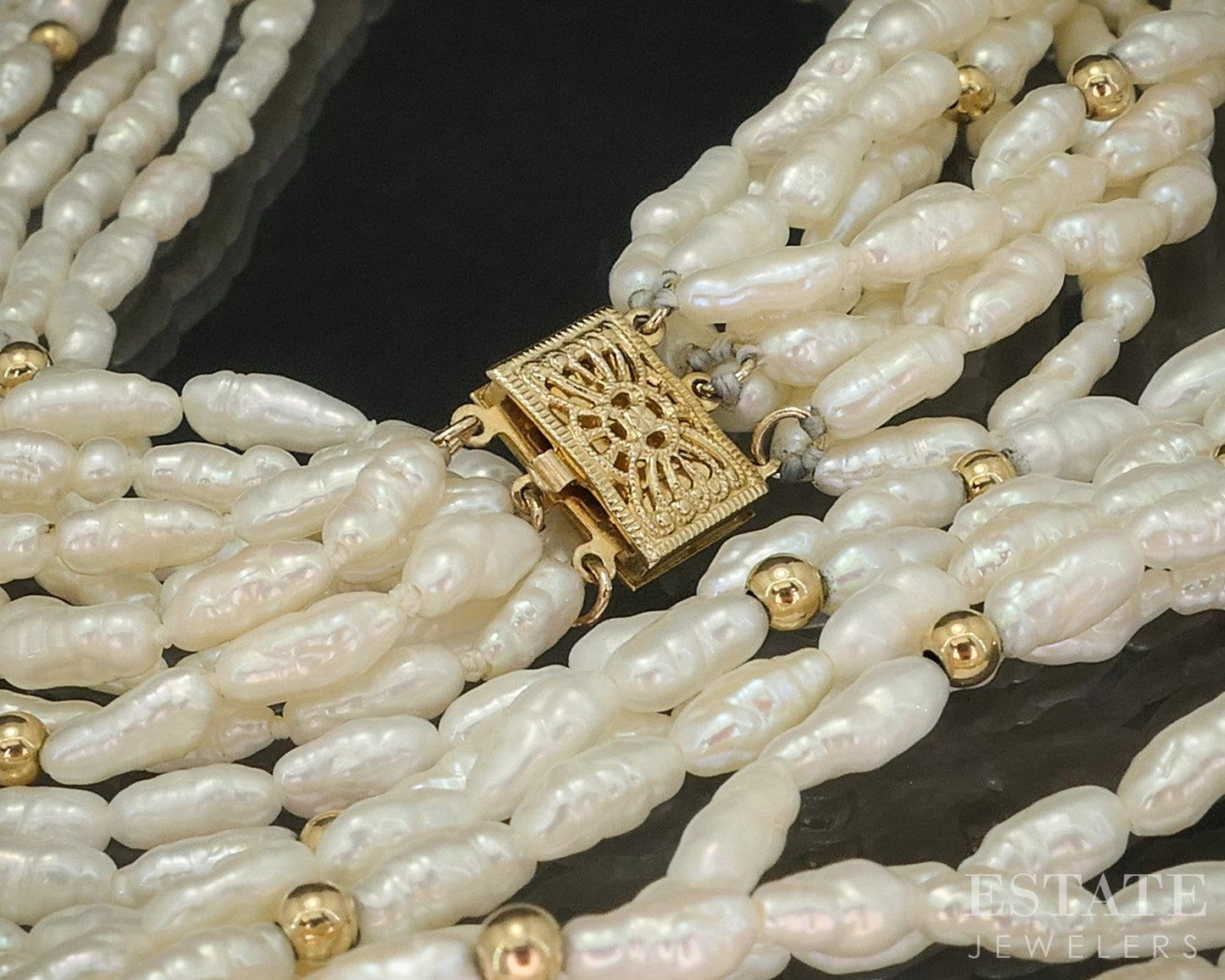 14k Yellow Gold Freshwater Pearl Beaded Multi Strand Necklace 32"L i20175b