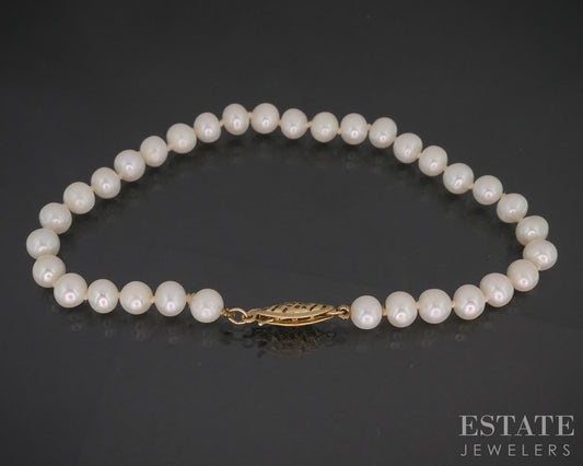 14k Yellow Gold 5mm Cultured Pearl Ladies Bracelet 7.25"L i20163b