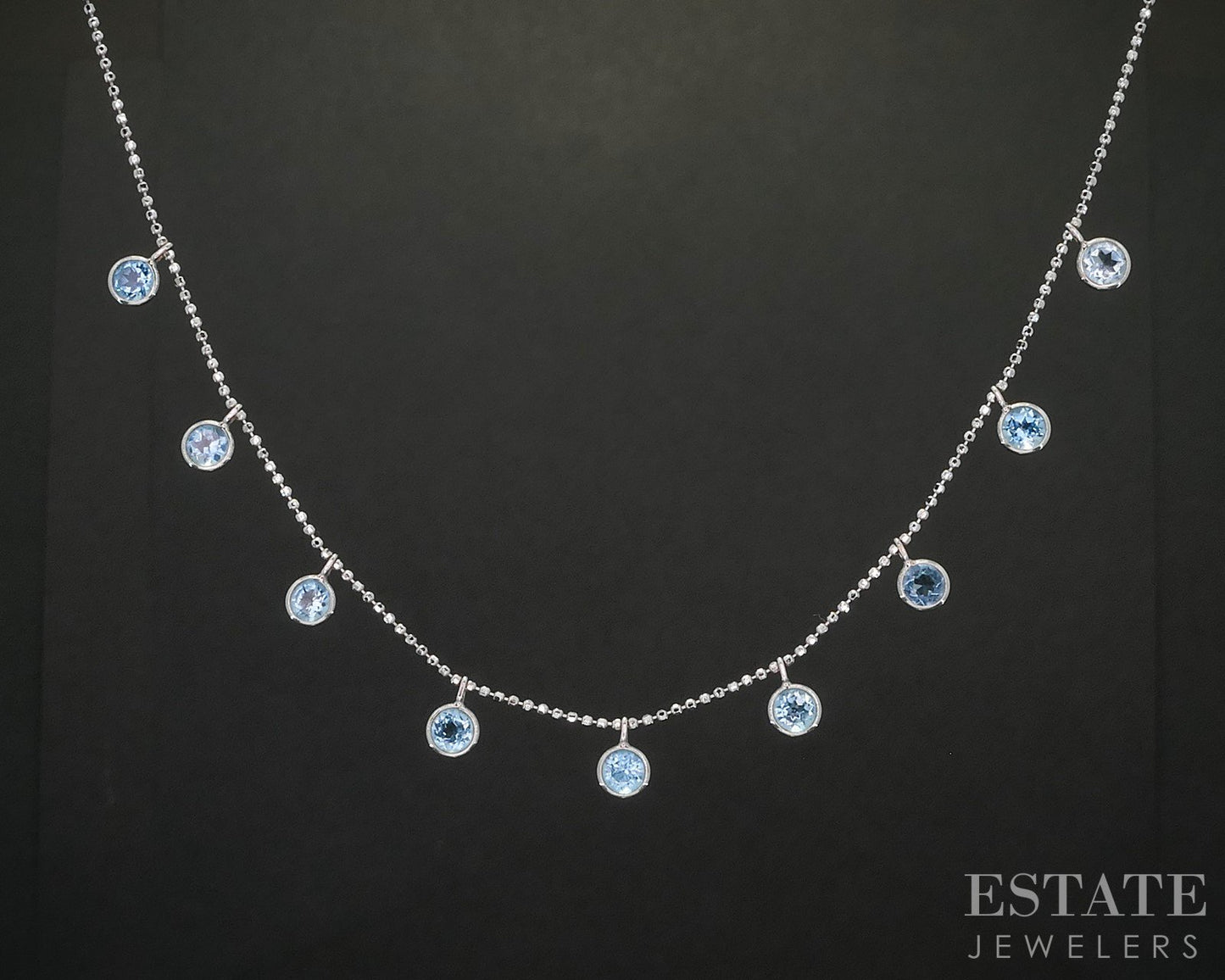 14k White Gold Natural Blue Topaz Beaded Ladies Necklace 2.4g 16"L i20186b