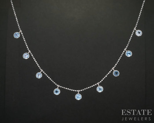14k White Gold Natural Blue Topaz Beaded Ladies Necklace 2.4g 16"L i20186b
