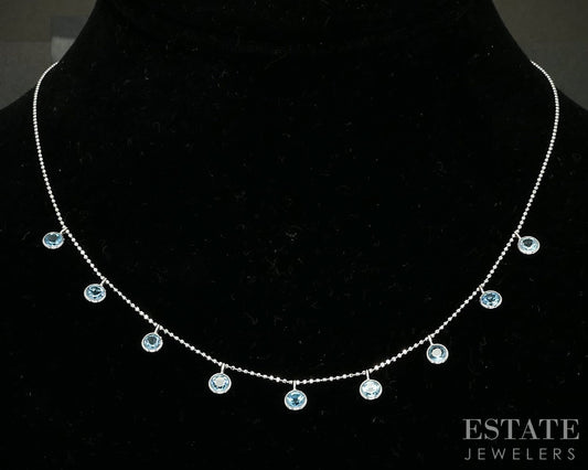 14k White Gold Natural Blue Topaz Beaded Ladies Necklace 2.4g 16"L i20186b