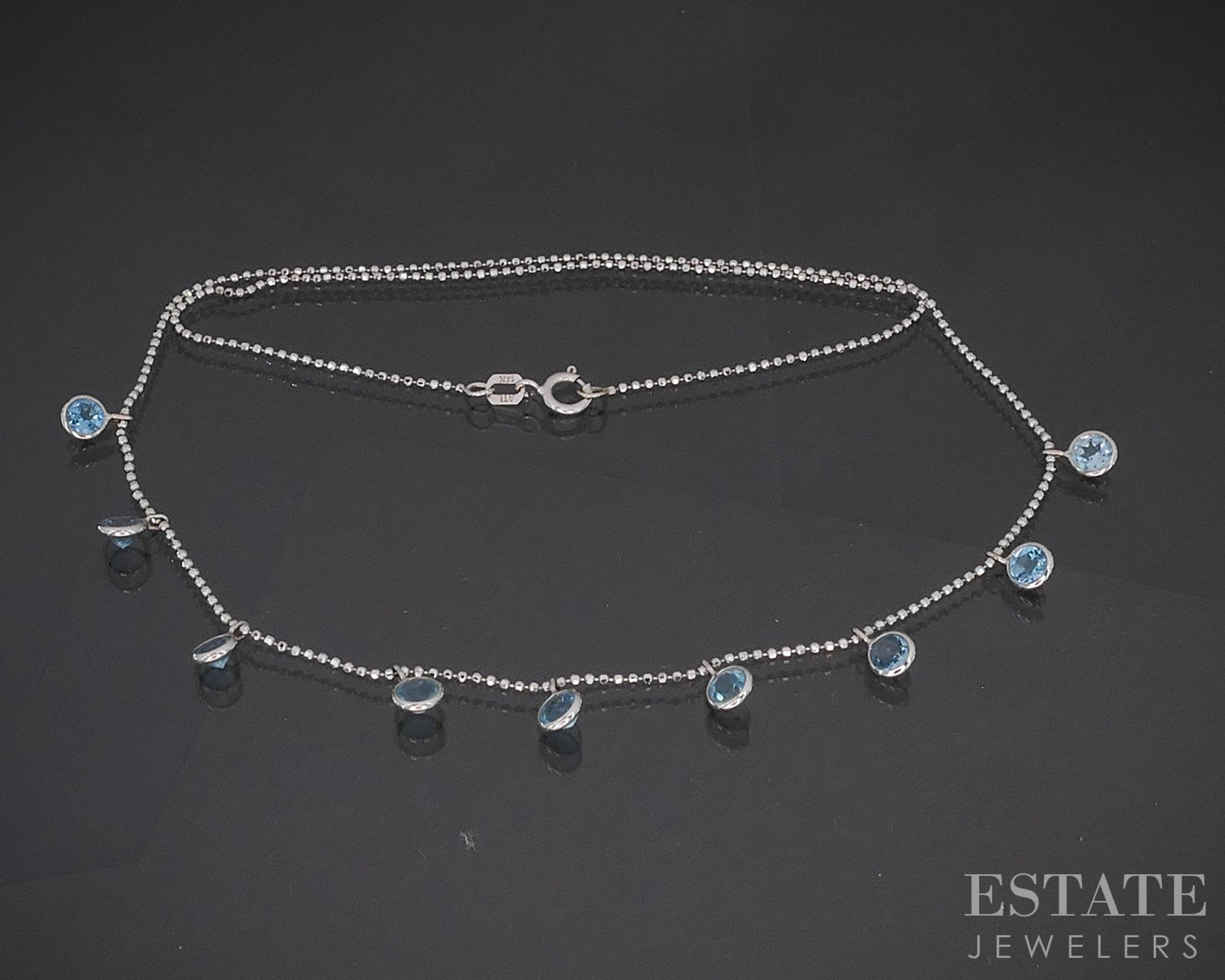 14k White Gold Natural Blue Topaz Beaded Ladies Necklace 2.4g 16"L i20186b