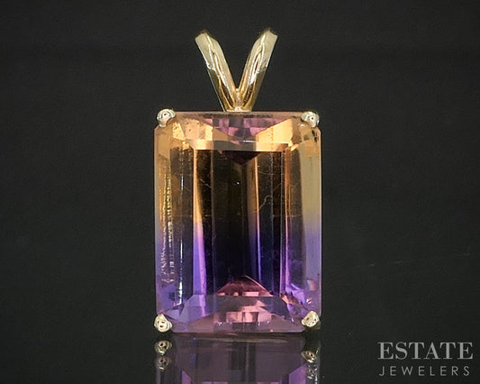 14k Yellow Gold Emerald Natural Ametrine Ladies Pendant 3.4g i20179b