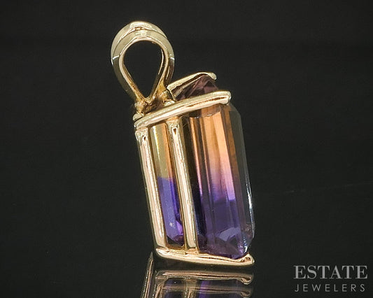 14k Yellow Gold Emerald Natural Ametrine Ladies Pendant 3.4g i20179b