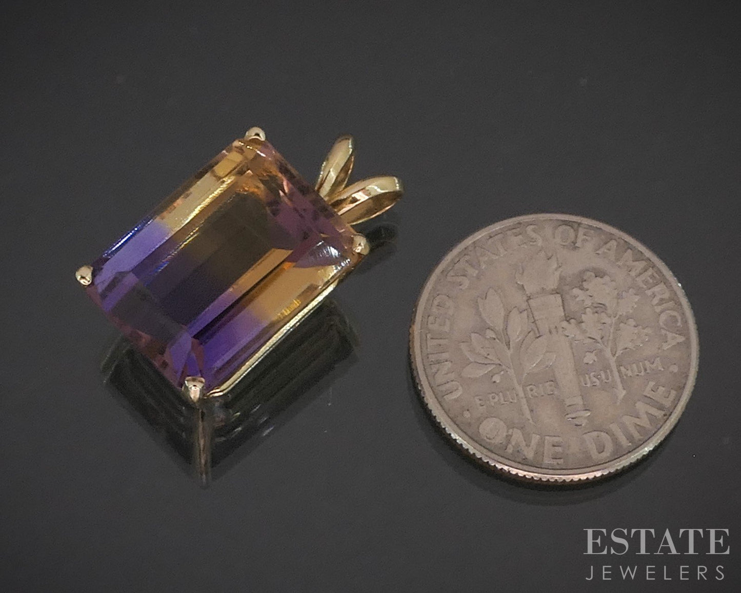 14k Yellow Gold Emerald Natural Ametrine Ladies Pendant 3.4g i20179b