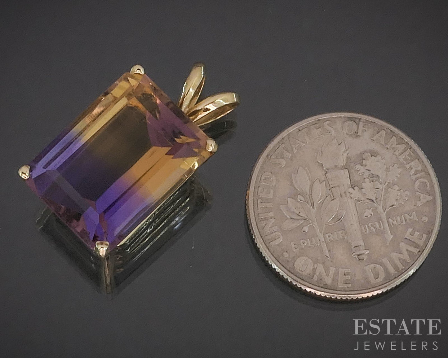 14k Yellow Gold Emerald Natural Ametrine Ladies Pendant 3.4g i20179b