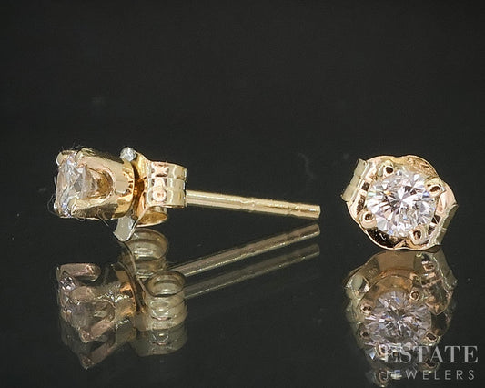 14k Yellow Gold Round Natural .16ctw Diamond Stud Earrings i20178b