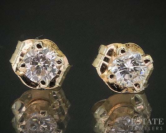 14k Yellow Gold Round Natural .16ctw Diamond Stud Earrings i20178b