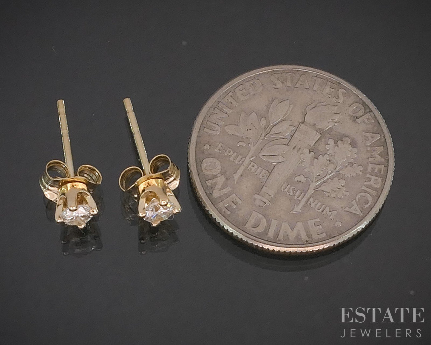 14k Yellow Gold Round Natural .16ctw Diamond Stud Earrings i20178b