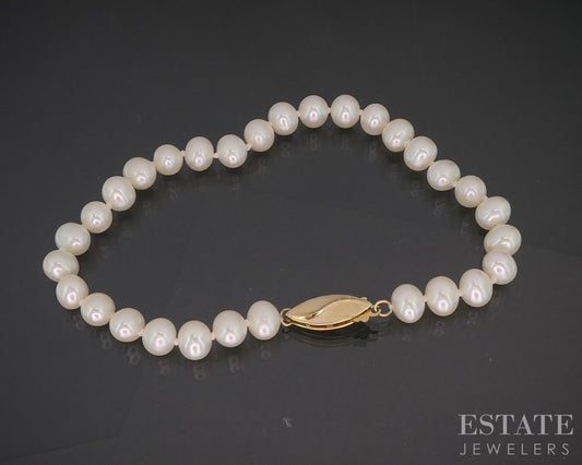14k Yellow Gold 6.4mm Cultured Pearl Ladies Bracelet 7.75"L i20173b