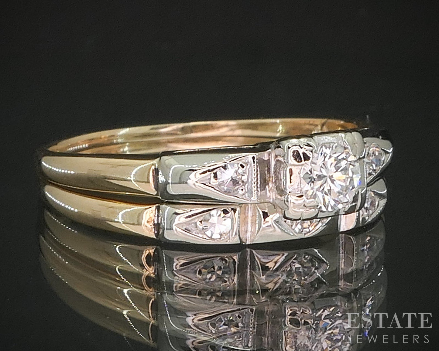 Antique 14k Yellow & White Gold Natural .18ctw Diamond Wedding Set 3.2g i20168b