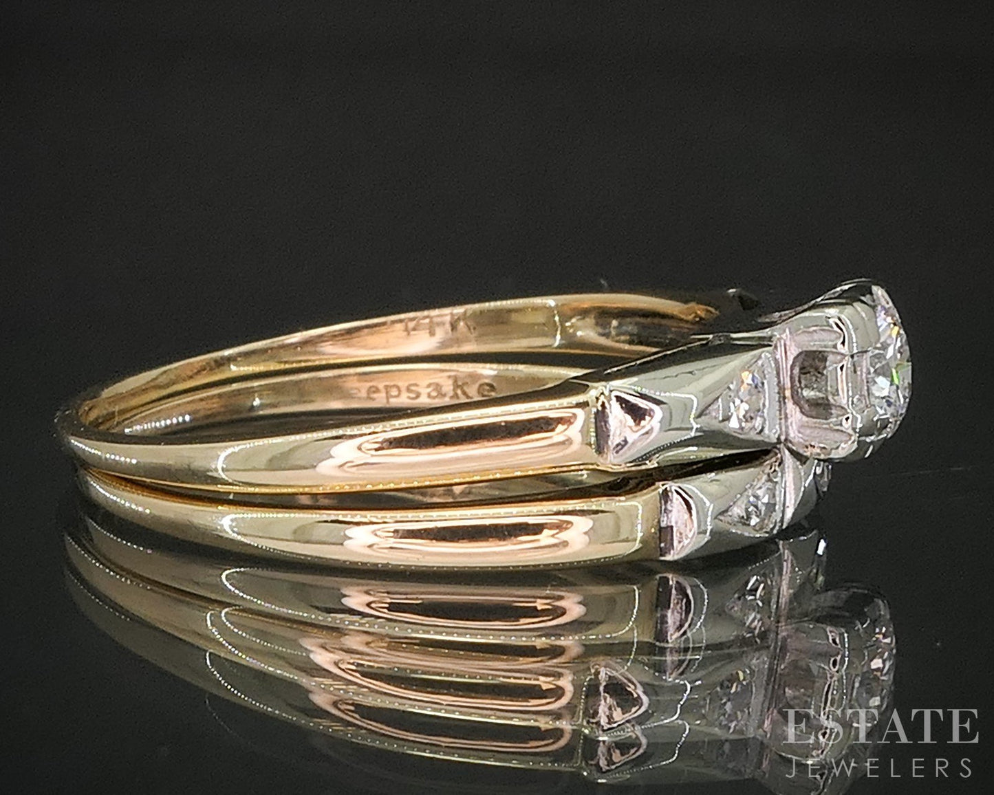 Antique 14k Yellow & White Gold Natural .18ctw Diamond Wedding Set 3.2g i20168b