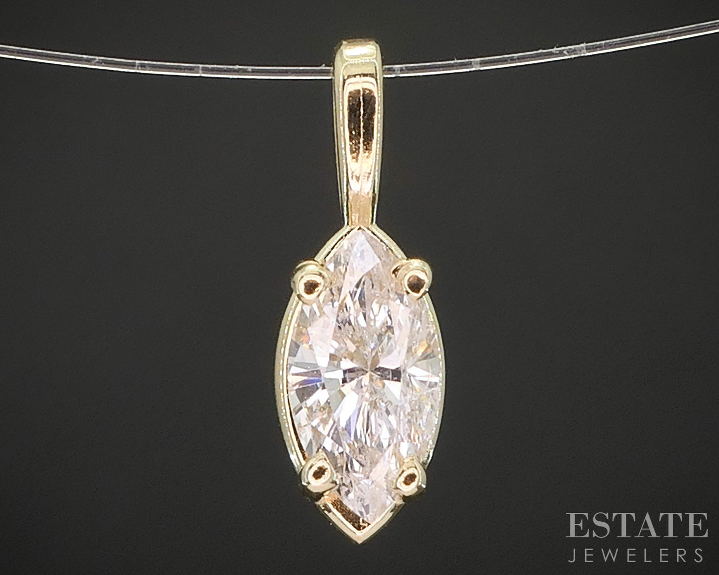 14k Yellow Gold Marquise Natural .28ct Diamond Solitaire Ladies Pendant i20345b
