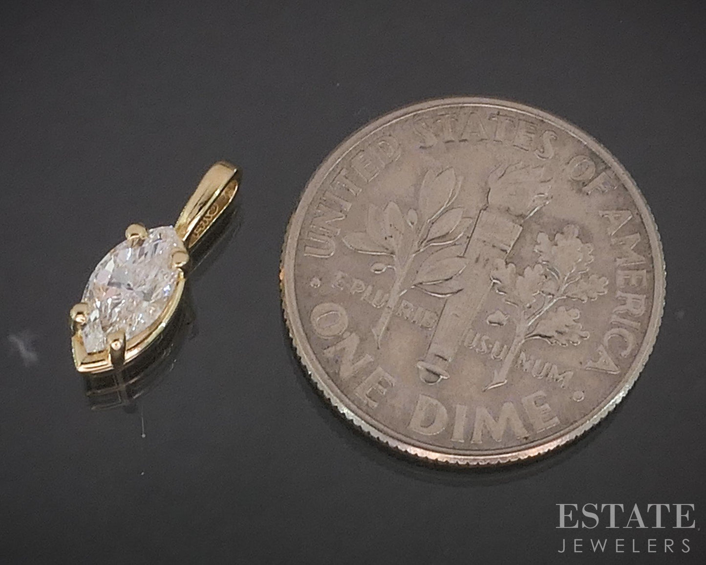 14k Yellow Gold Marquise Natural .28ct Diamond Solitaire Ladies Pendant i20345b