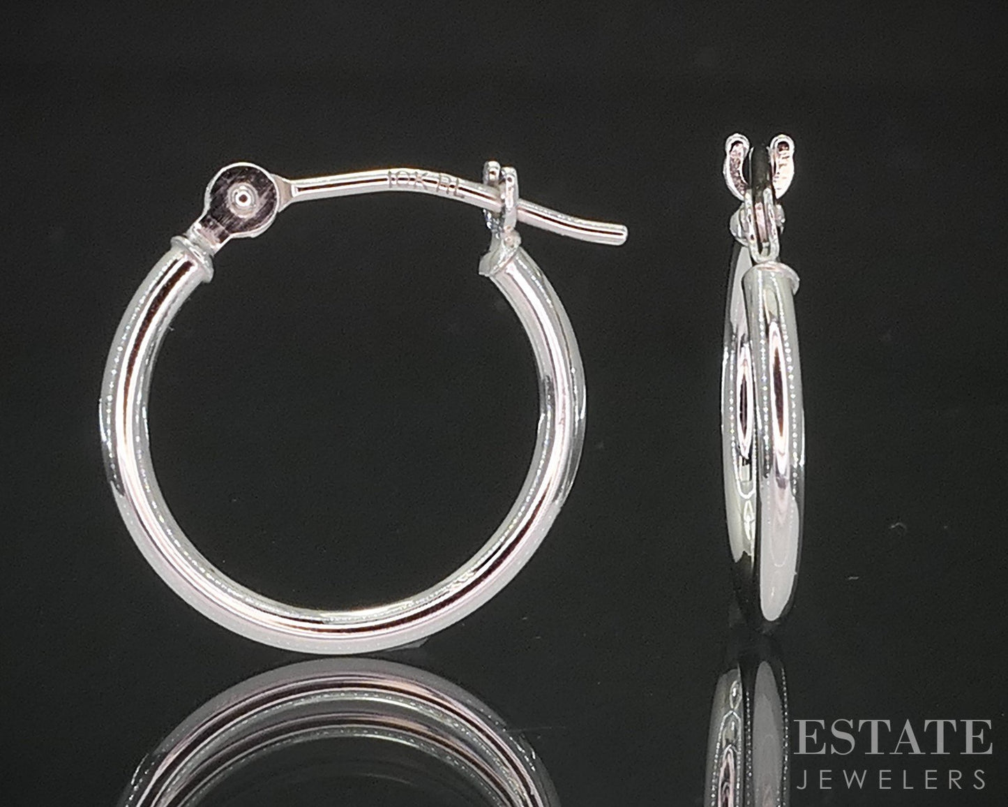 10k White Gold 1.3mm Smooth Hoop Huggie Ladies Earrings 0.5g i20352b