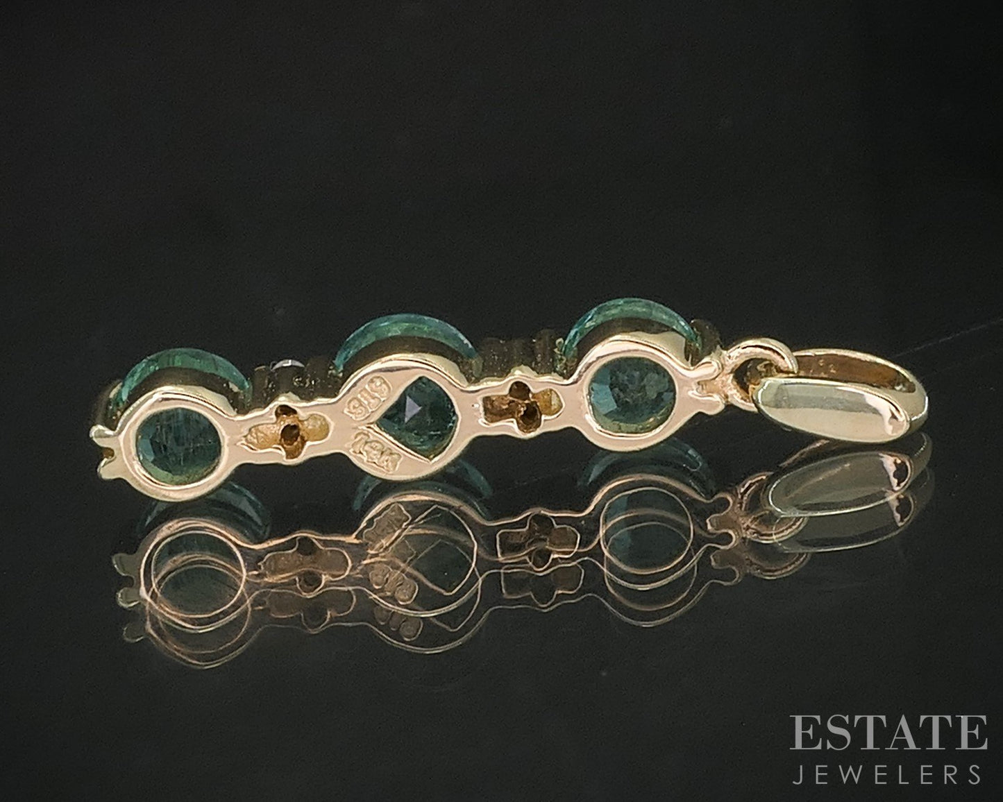 14k Yellow Gold Natural Emerald & Diamond Three Stone Pendant 1.8g i20346b