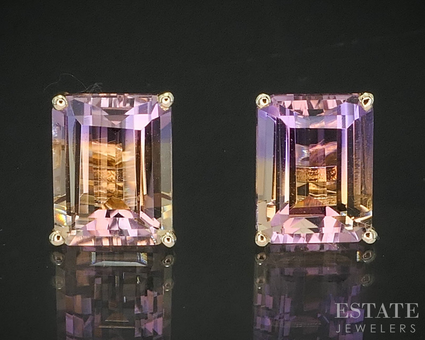 14k Yellow Gold Emerald Cut Natural Ametrine Stud Earrings 1.9g i20363b