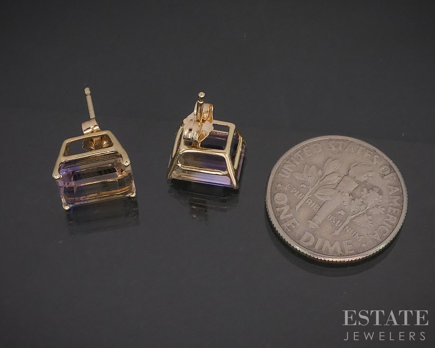 14k Yellow Gold Emerald Cut Natural Ametrine Stud Earrings 1.9g i20363b