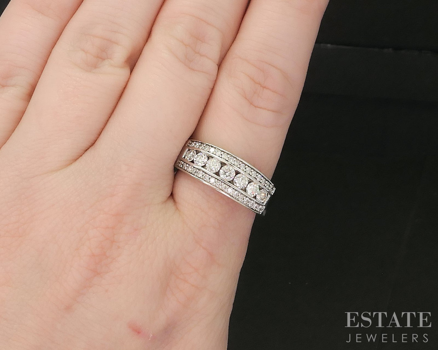 14k White Gold Round Natural .74ctw Diamond Ladies Band Ring 5.7g i20353b