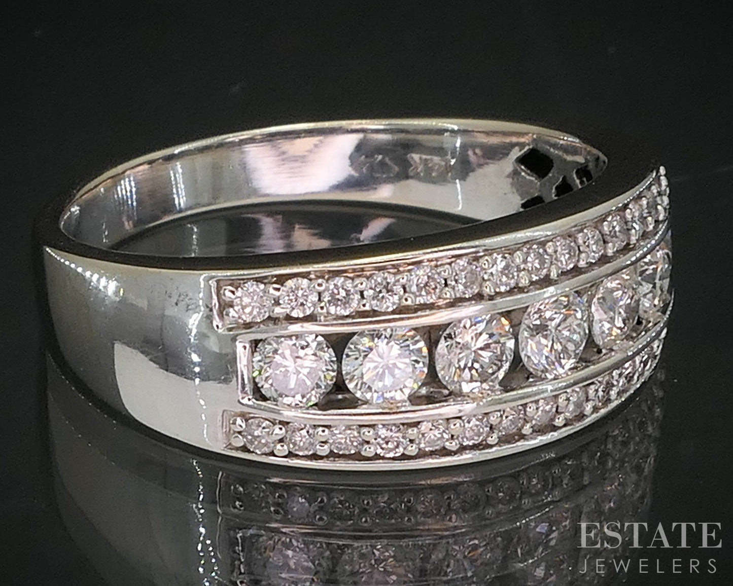 14k White Gold Round Natural .74ctw Diamond Ladies Band Ring 5.7g i20353b