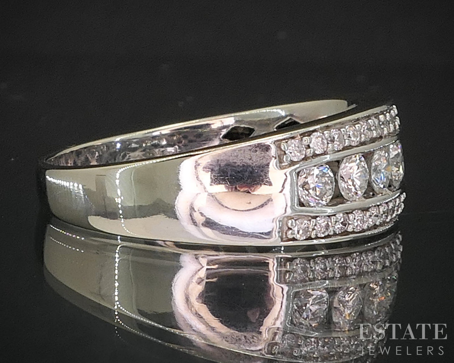 14k White Gold Round Natural .74ctw Diamond Ladies Band Ring 5.7g i20353b