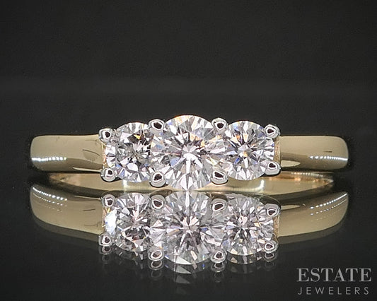 14k YG & Platinum Natural .55ctw Diamond Three Stone Engagement Ring 3g p91628