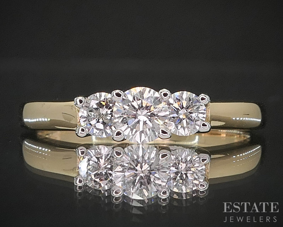 14k YG & Platinum Natural .55ctw Diamond Three Stone Engagement Ring 3g p91628