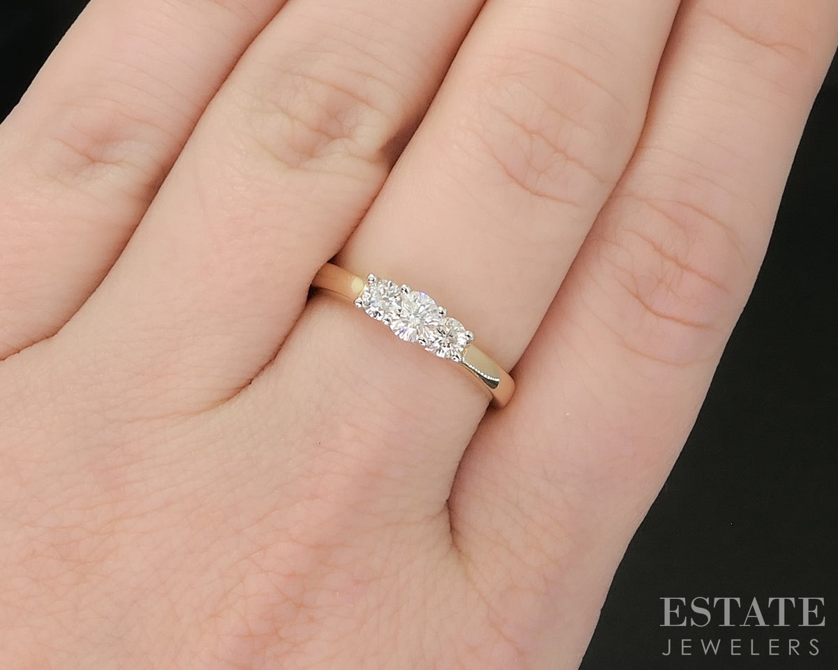 14k YG & Platinum Natural .55ctw Diamond Three Stone Engagement Ring 3g p91628