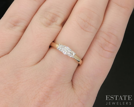14k YG & Platinum Natural .55ctw Diamond Three Stone Engagement Ring 3g p91628