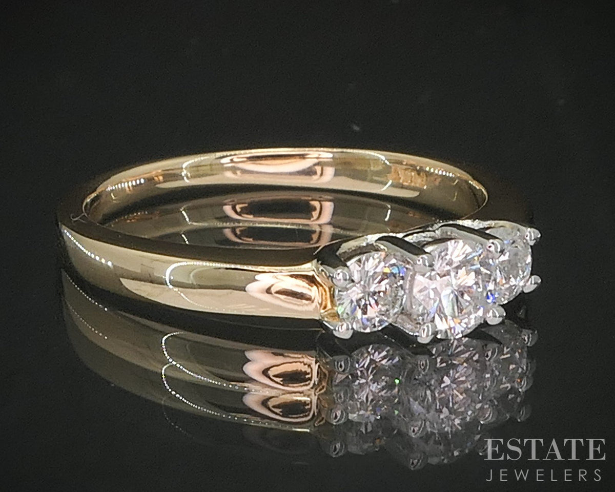 14k YG & Platinum Natural .55ctw Diamond Three Stone Engagement Ring 3g p91628