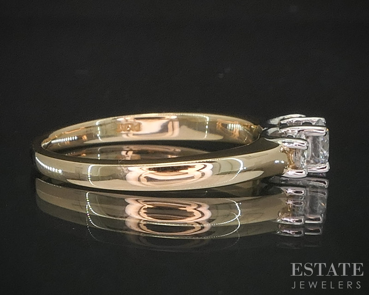 14k YG & Platinum Natural .55ctw Diamond Three Stone Engagement Ring 3g p91628