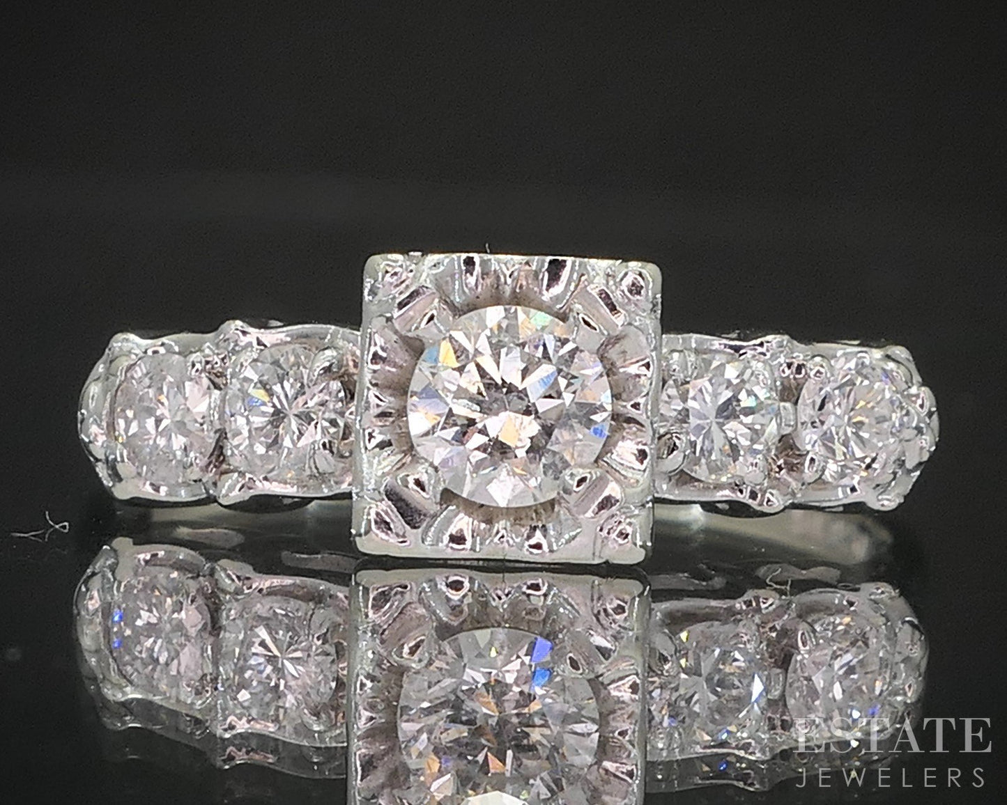 Vintage 14k White Gold Round Natural .48ctw Diamond Engagement Ring 2.9g i20356b