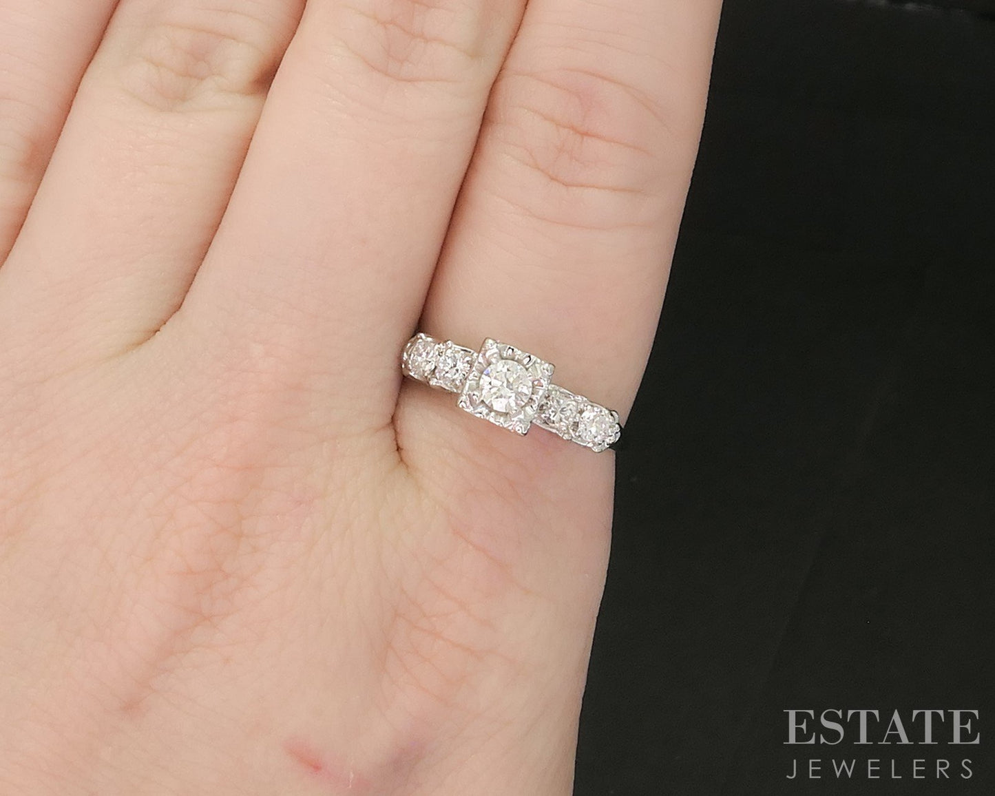 Vintage 14k White Gold Round Natural .48ctw Diamond Engagement Ring 2.9g i20356b