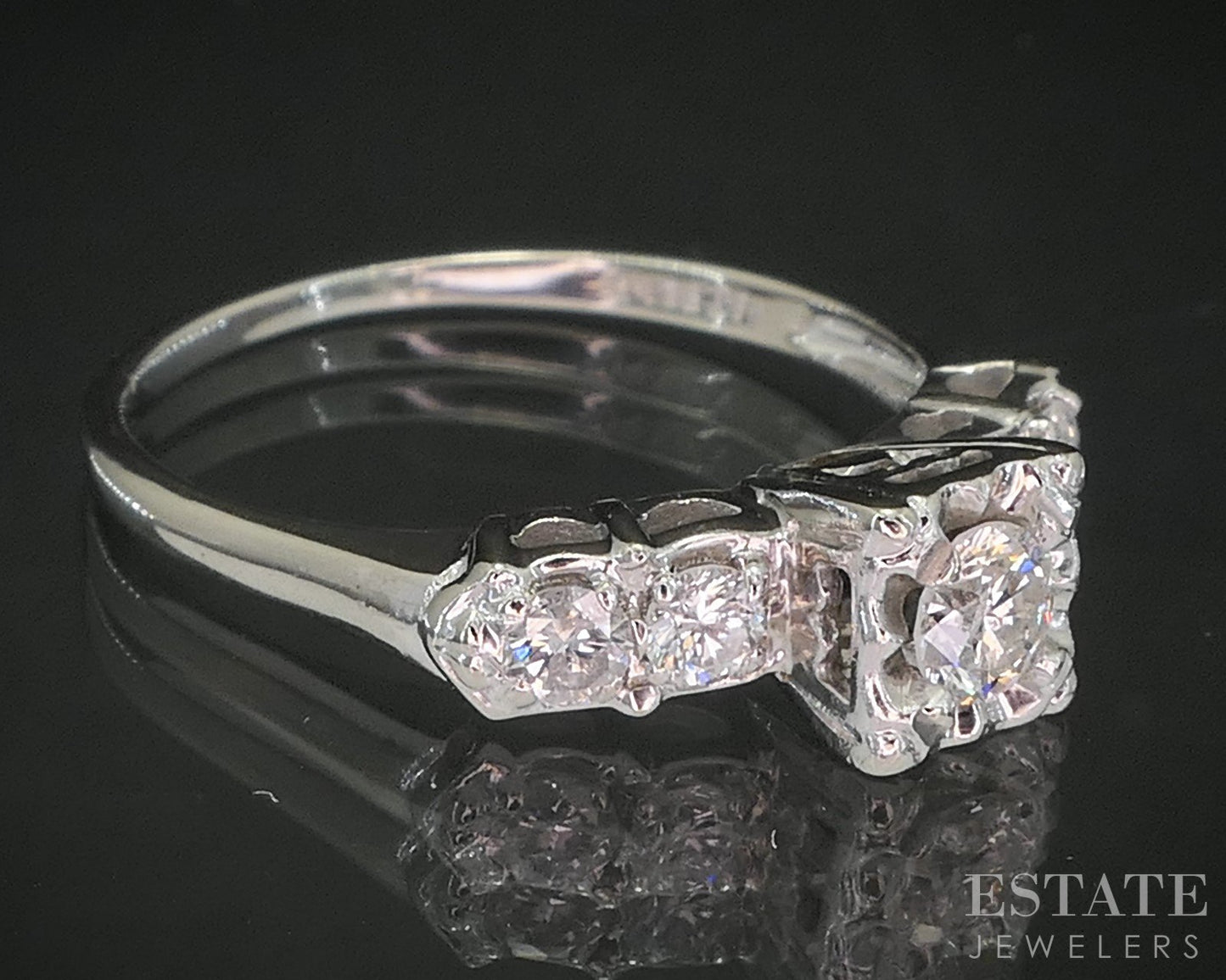 Vintage 14k White Gold Round Natural .48ctw Diamond Engagement Ring 2.9g i20356b