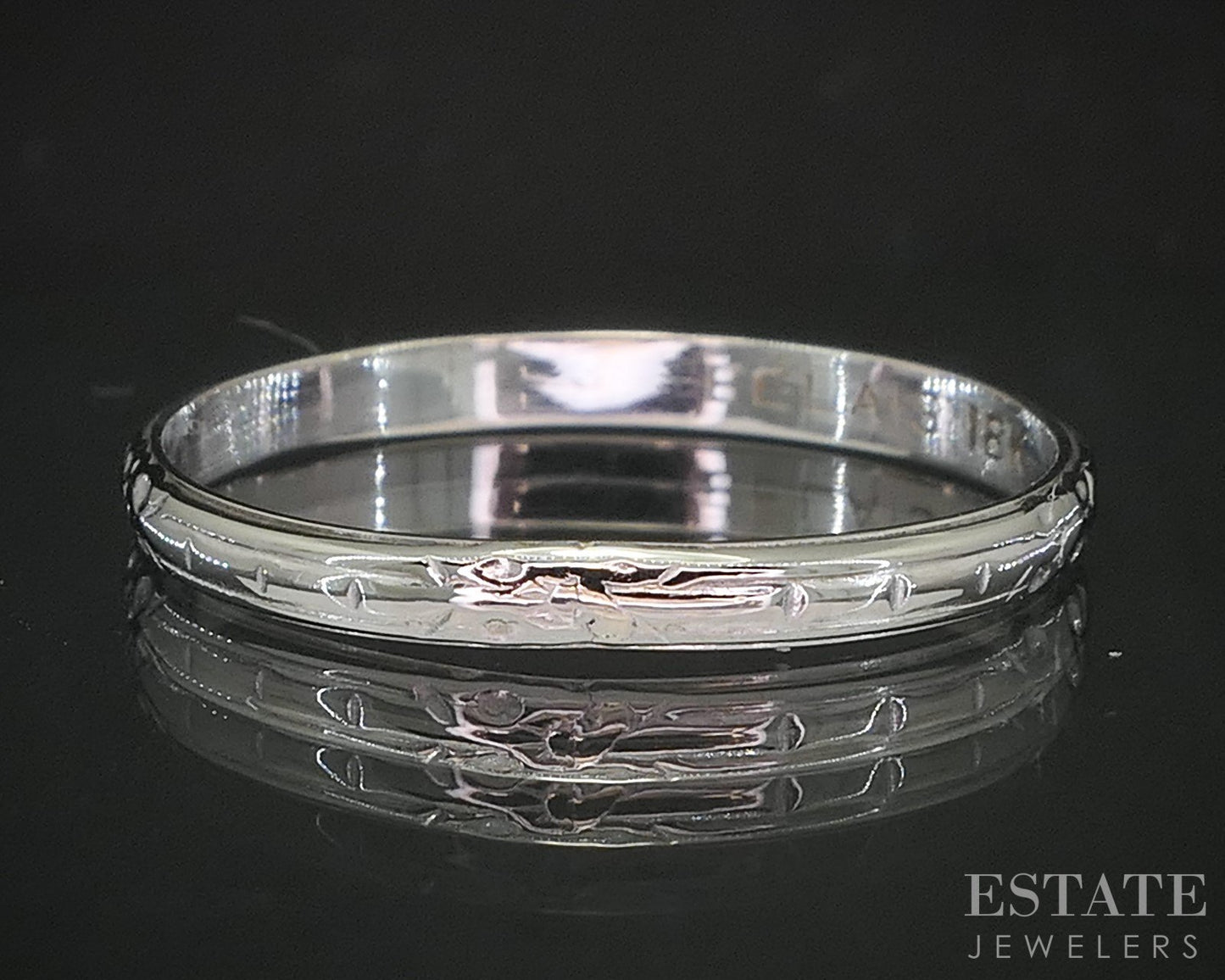 Antique 18k White Gold 2mm Engraved Ladies Wedding Band 1.1g i20351b