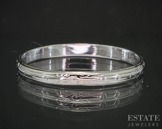 Antique 18k White Gold 2mm Engraved Ladies Wedding Band 1.1g i20351b