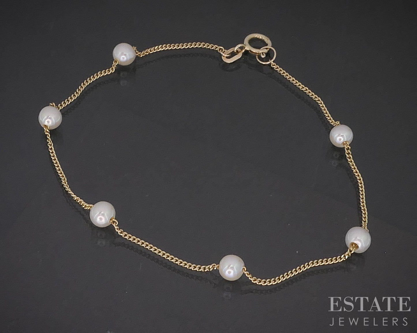 10k Yellow Gold Cultured Pearl Curb Link Ladies Bracelet 1.2g 7.25"L i20350b