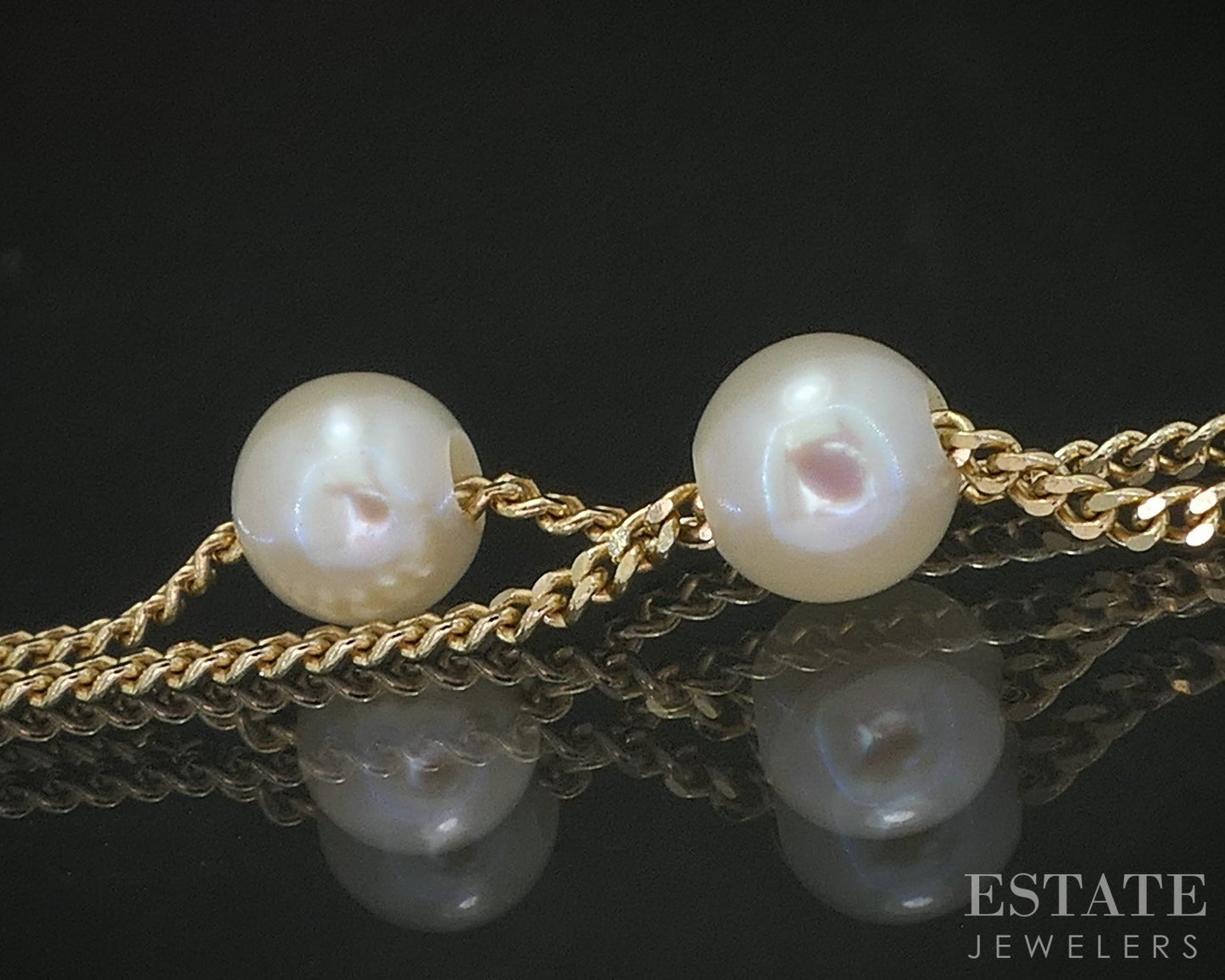 10k Yellow Gold Cultured Pearl Curb Link Ladies Bracelet 1.2g 7.25"L i20350b