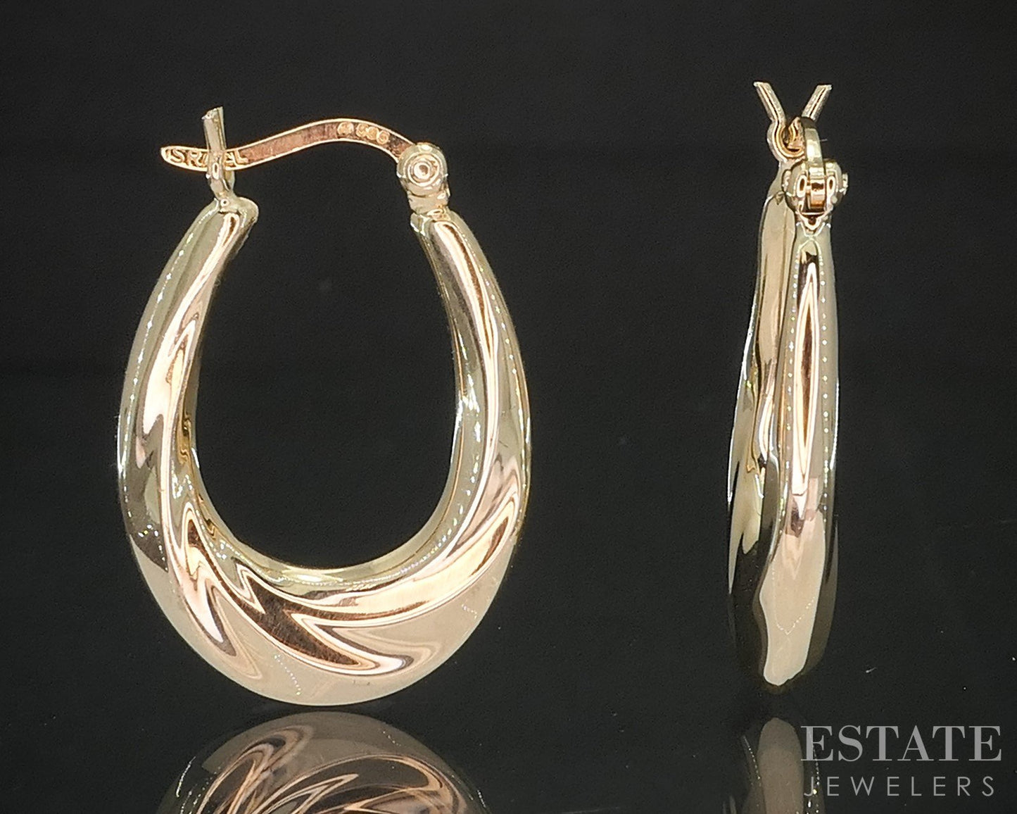 14k Yellow Gold Twisted Oval Hoop Ladies Earrings 2.1g i20364b