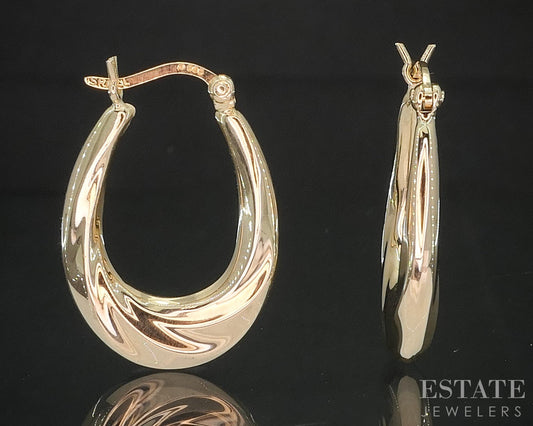 14k Yellow Gold Twisted Oval Hoop Ladies Earrings 2.1g i20364b