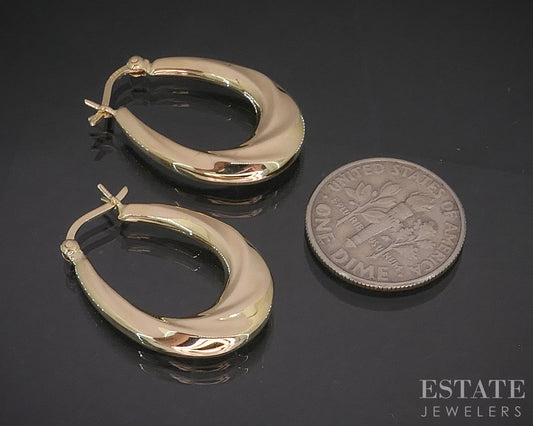 14k Yellow Gold Twisted Oval Hoop Ladies Earrings 2.1g i20364b