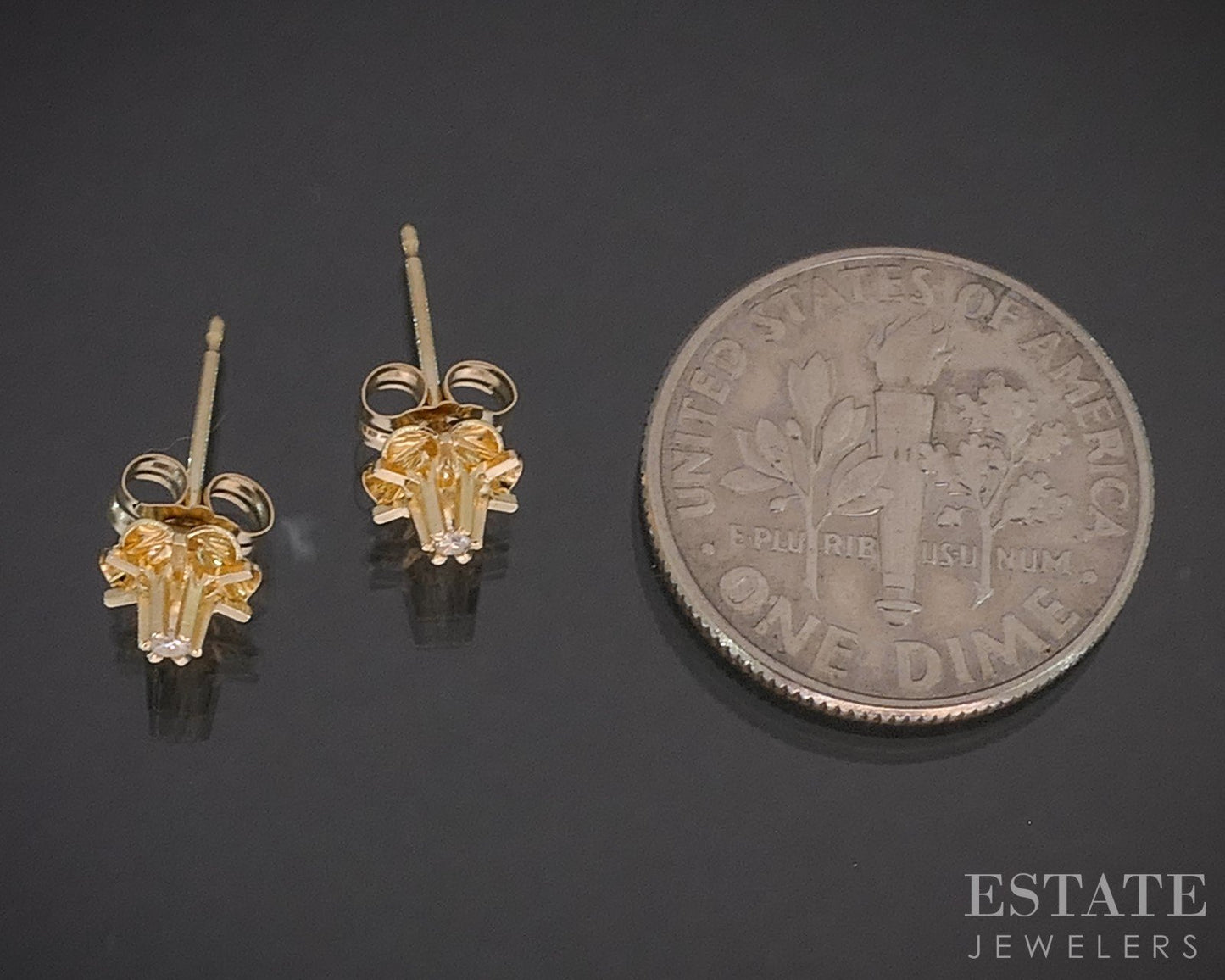 Antique 14k Yellow Gold Natural Diamond Buttercup Stud Earrings 0.5g i20368b
