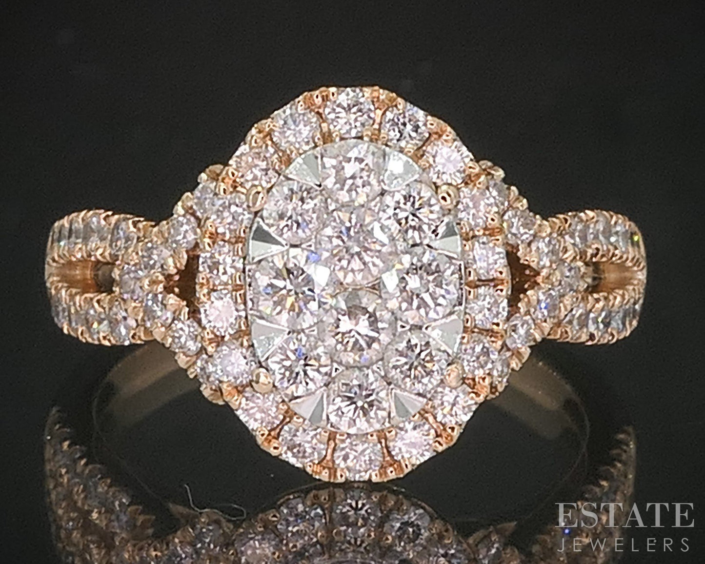 14k Rose Gold Natural .74ctw Diamond Cluster Halo Engagement Ring 5.1g i20357b