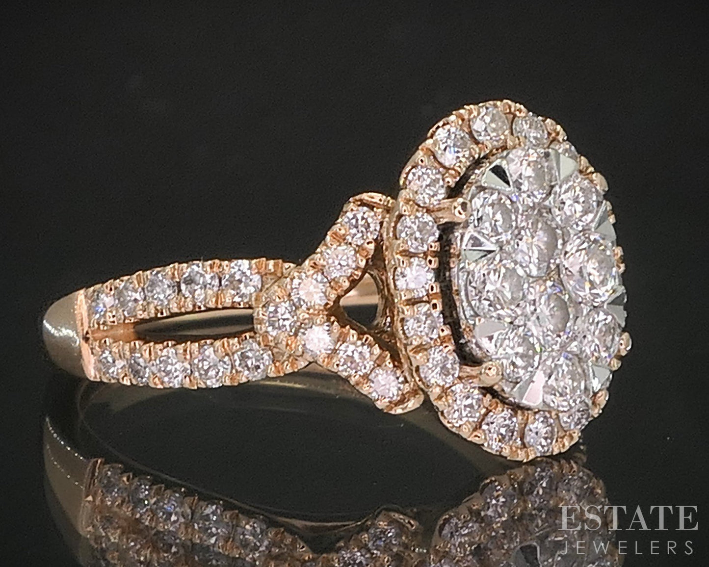 14k Rose Gold Natural .74ctw Diamond Cluster Halo Engagement Ring 5.1g i20357b